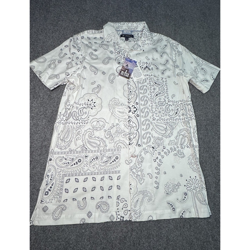 Cremieux Block Island Paisley 100% Cotton Black White Shirt Casual Men's Large